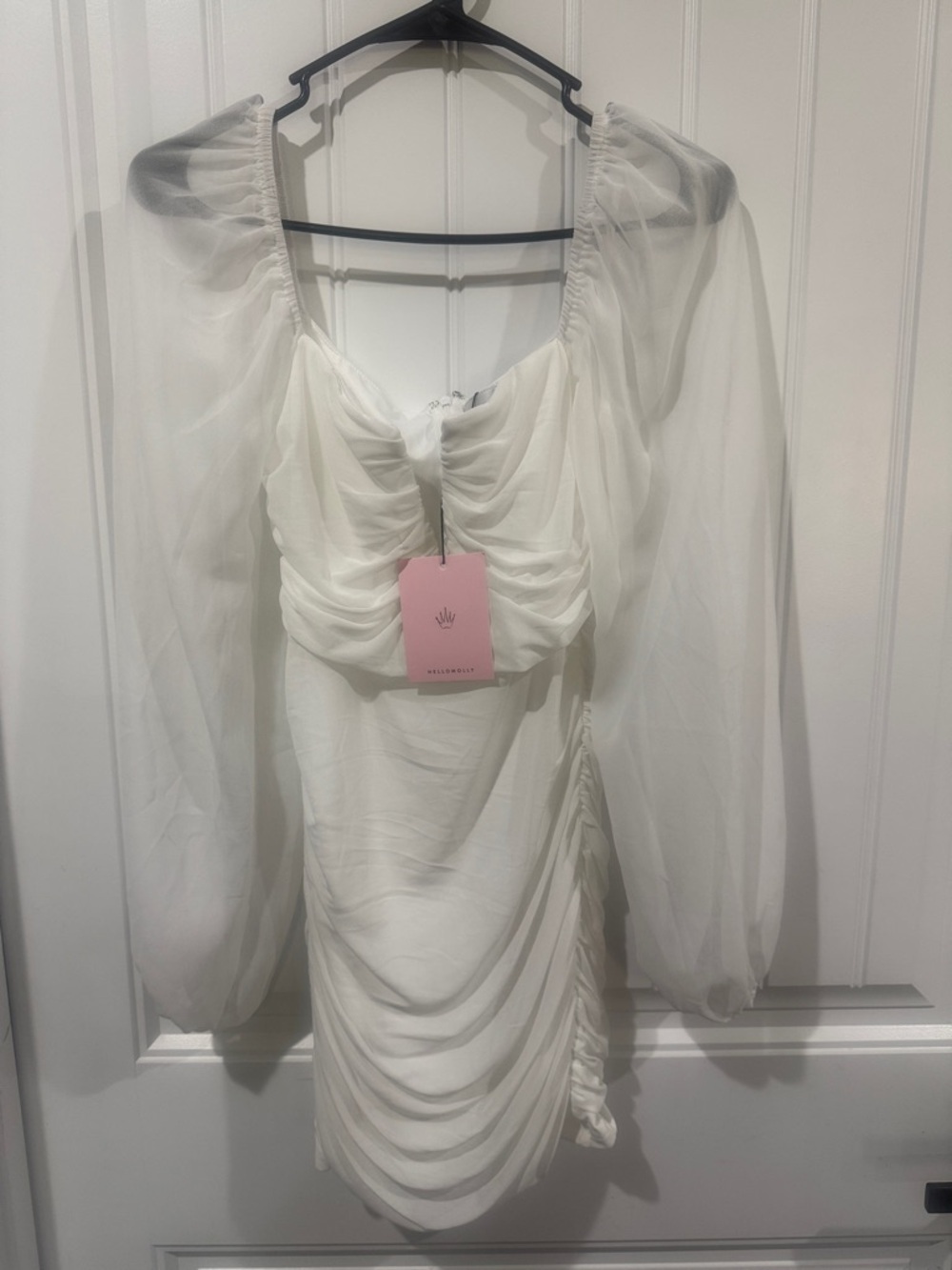 NWT White Puff Sleeve Ruched Dress Romantic Party Mini Dress
